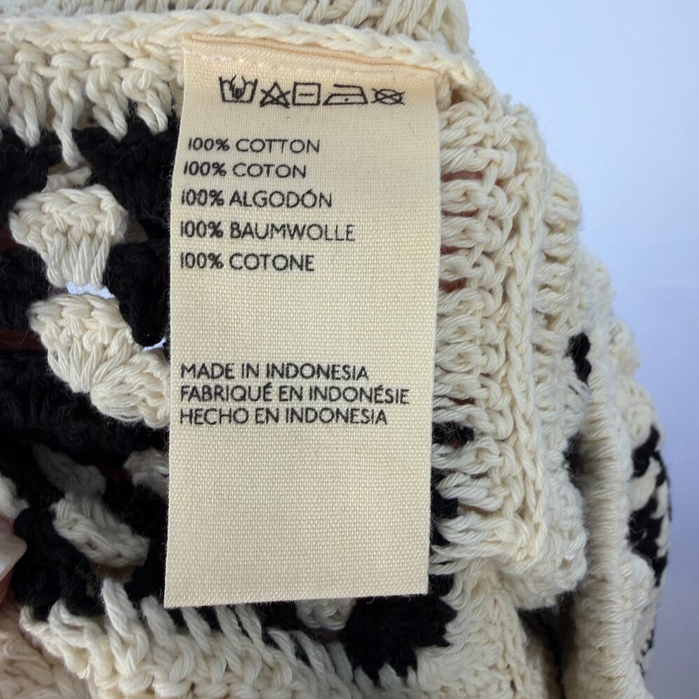 FREE PEOPLE x FLOOK Granny Square Crochet Shorts Womens Cream Black Size L Boho - Picture 7 of 8